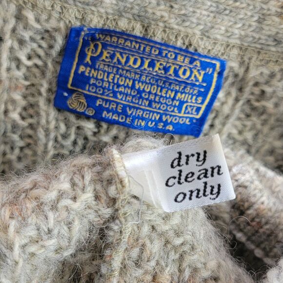 Vintage Pendleton Sweater Mens XL Beige 100% Pure Virgin Wool Cardigan USA Made - Picture 11 of 12